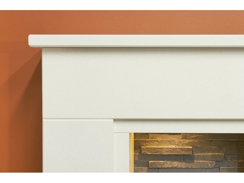 Acantha Rimini White Marble Fireplace with Downlights & Hudson Electric Stove in Black, 48 Inch