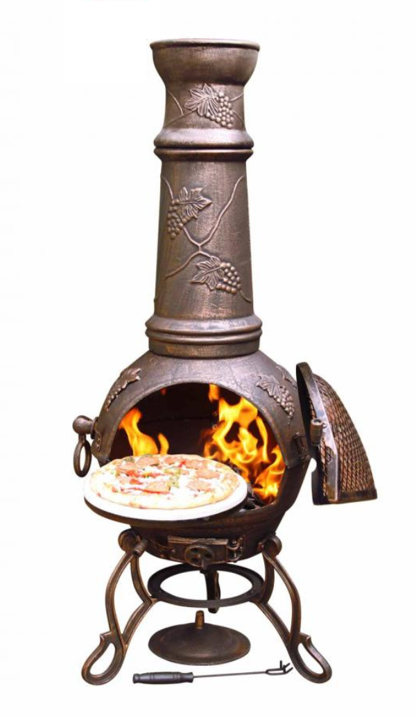 Gardeco Toledo XL cast iron chimenea in bronze with grapes