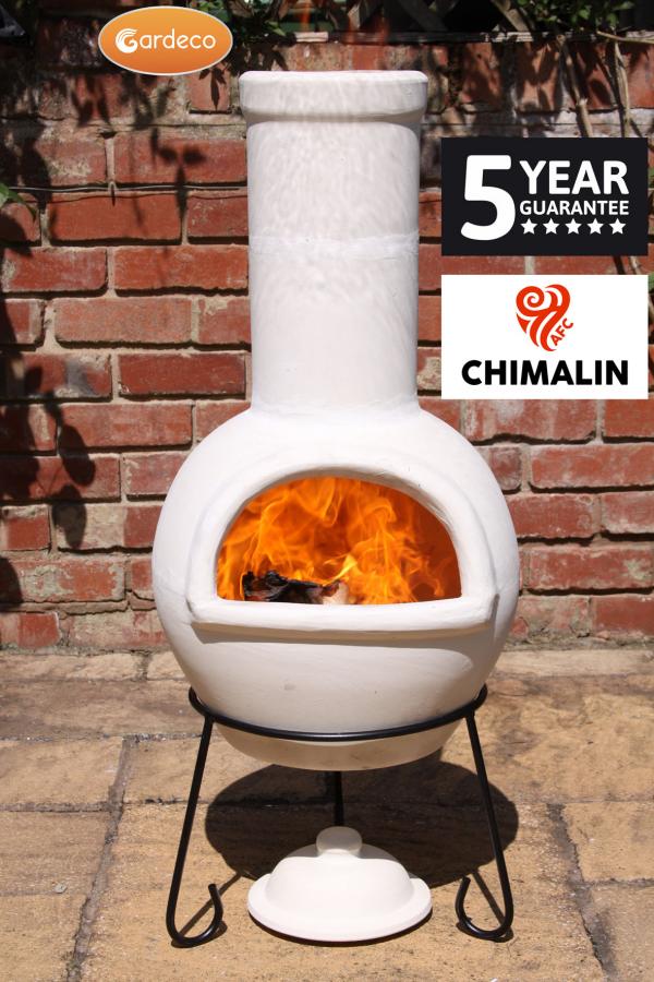Gardeco Sempra large Chimalin AFC chimenea in natural clay, including lid & stand