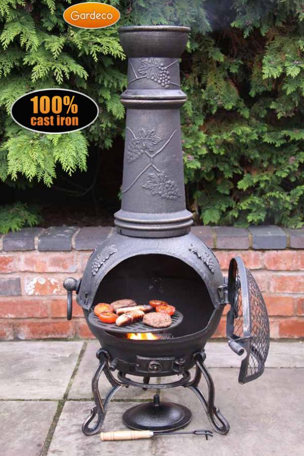 Gardeco Toledo XL cast iron chimenea in bronze with grapes