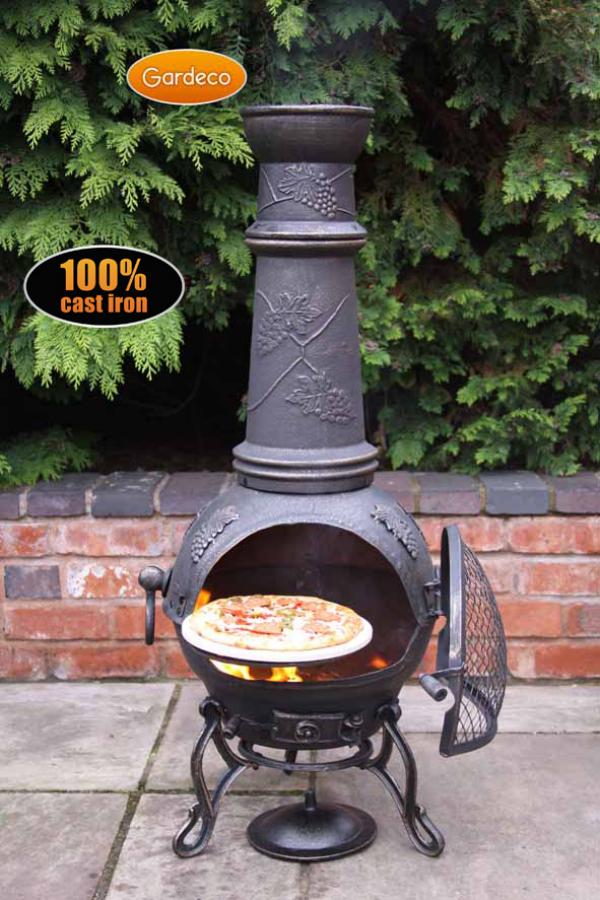 Gardeco Toledo XL cast iron chimenea in bronze with grapes