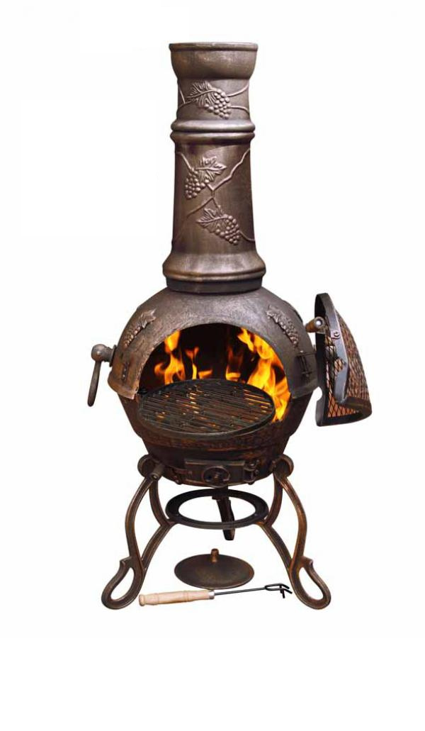 Gardeco Toledo large cast iron chimenea in bronze with grapes