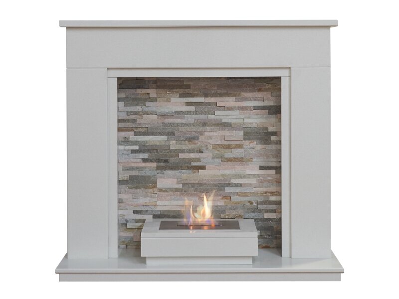 Acantha Amalfi White Marble Fireplace with Downlights & Altea Bio Ethanol Burner, 48 Inch