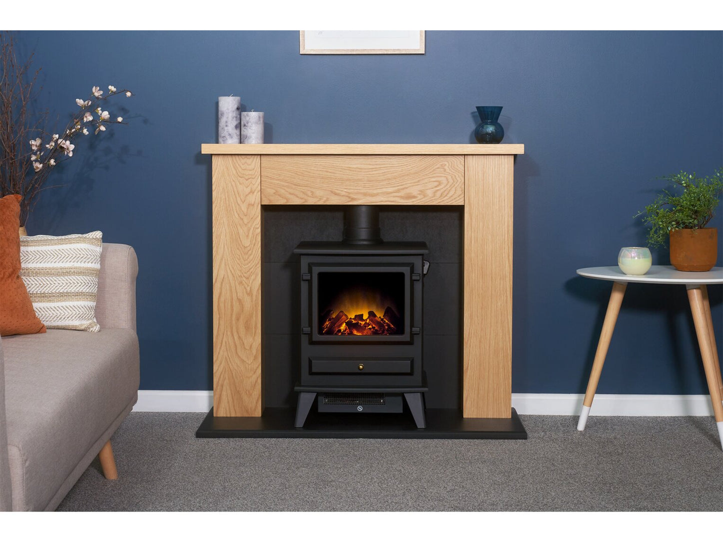 Adam Chester Electric Freestanding Stove Fireplace Suite - Oak & Black