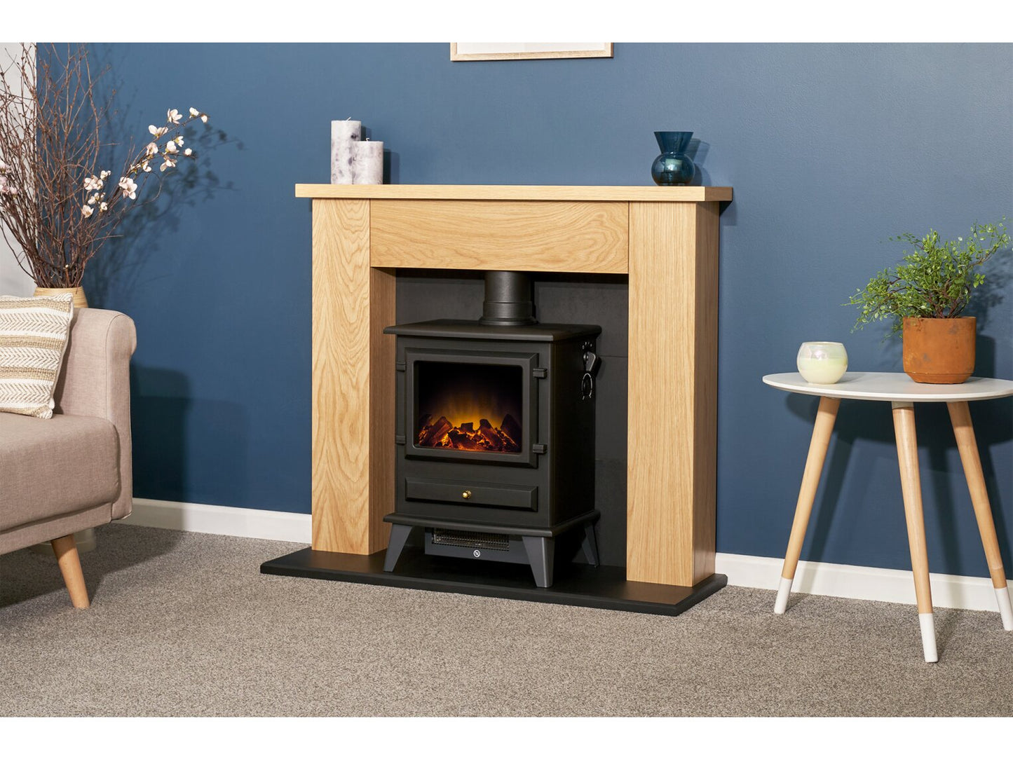 Adam Chester Electric Freestanding Stove Fireplace Suite - Oak & Black