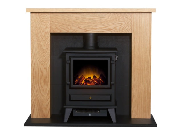 Adam Chester Electric Freestanding Stove Fireplace Suite - Oak & Black