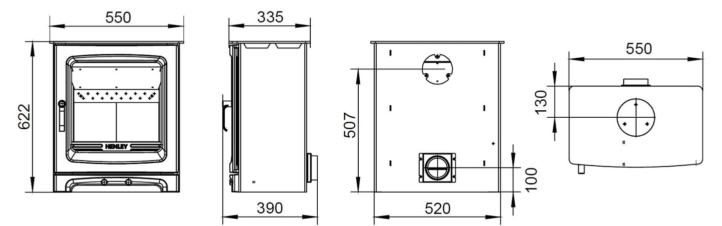 measurements and dimensions of alderwood stove in mm