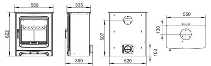 measurements and dimensions of alderwood stove in mm