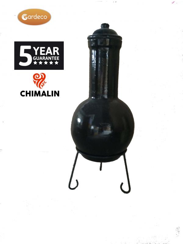 Gardeco Sempra large Chimalin AFC chimenea in glazed black, including lid & stand