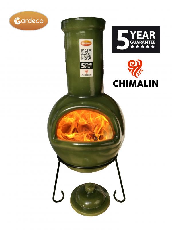 Gardeco Sempra large Chimalin AFC chimenea in glazed green, including lid & stand