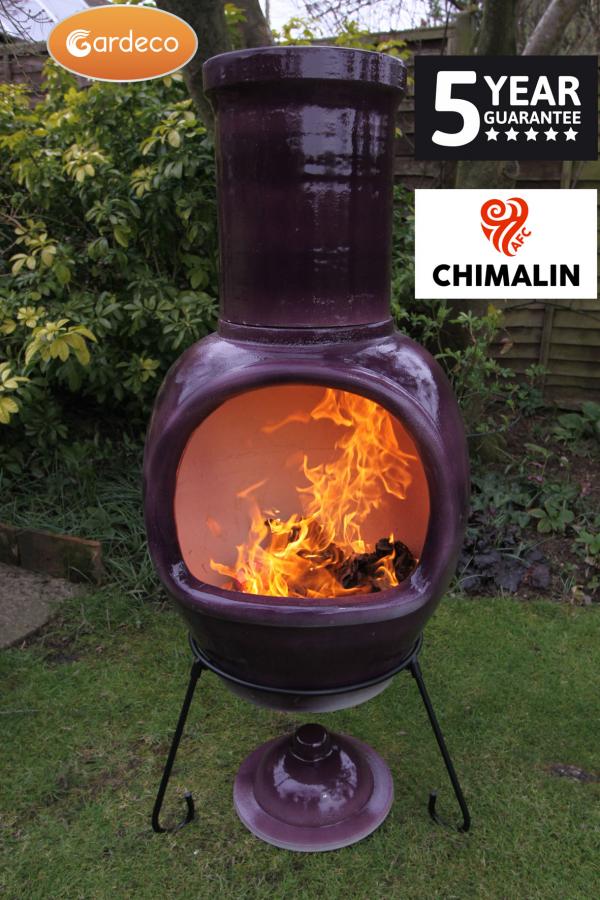 Gardeco Asteria XL Chimalin AFC chimenea in glazed purple, including lid & stand