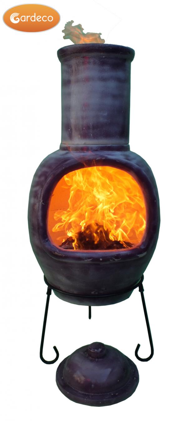 Gardeco Asteria XL Chimalin AFC chimenea in glazed purple, including lid & stand