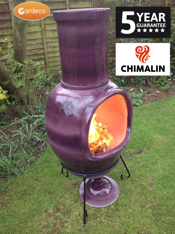 Gardeco Asteria XL Chimalin AFC chimenea in glazed purple, including lid & stand