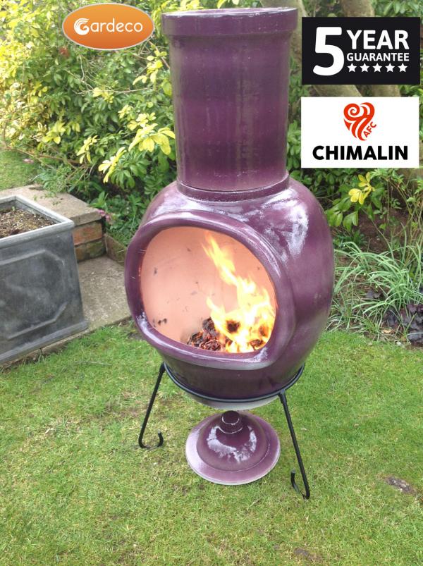 Gardeco Asteria XL Chimalin AFC chimenea in glazed purple, including lid & stand