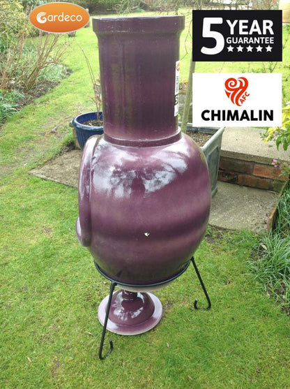 Gardeco Asteria XL Chimalin AFC chimenea in glazed purple, including lid & stand