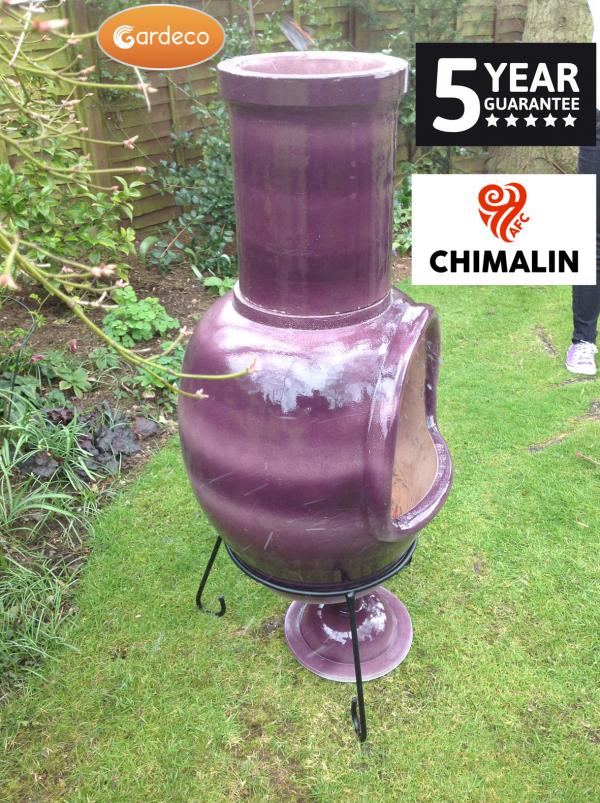 Gardeco Asteria XL Chimalin AFC chimenea in glazed purple, including lid & stand