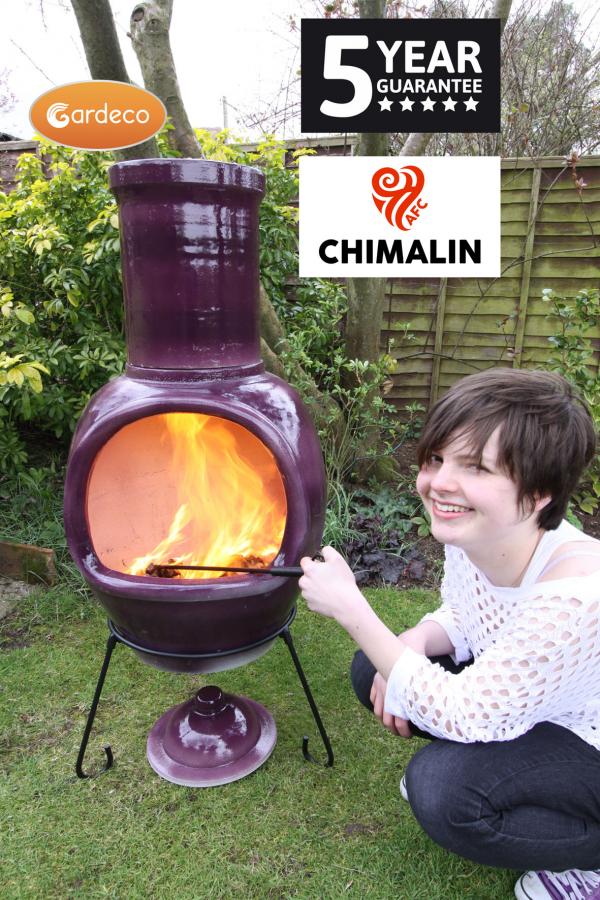 Gardeco Asteria XL Chimalin AFC chimenea in glazed purple, including lid & stand