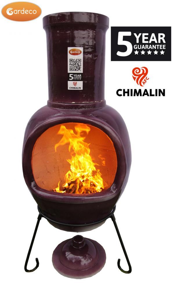 Gardeco Asteria XL Chimalin AFC chimenea in glazed purple, including lid & stand