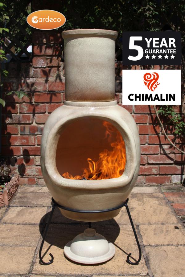 Gardeco Asteria XL Chimalin AFC chimenea in glazed cappucino, including lid & stand