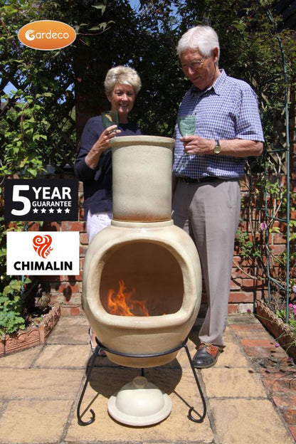 Gardeco Asteria XL Chimalin AFC chimenea in glazed cappucino, including lid & stand