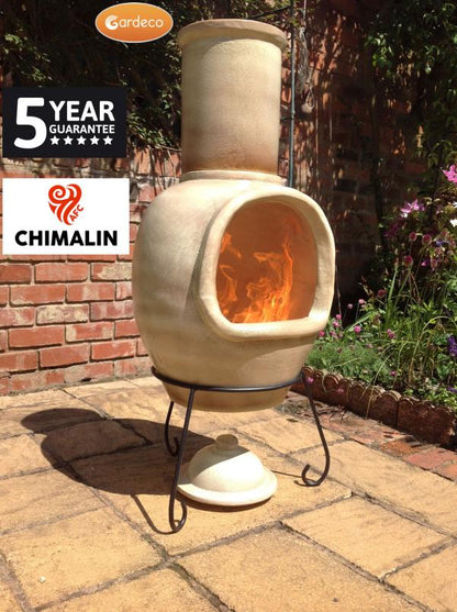 Gardeco Asteria XL Chimalin AFC chimenea in glazed cappucino, including lid & stand