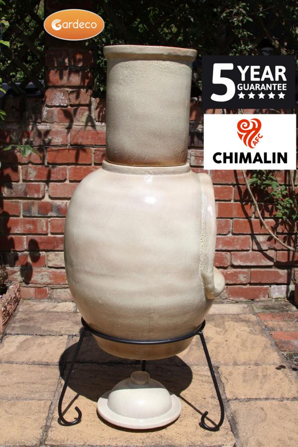 Gardeco Asteria XL Chimalin AFC chimenea in glazed cappucino, including lid & stand