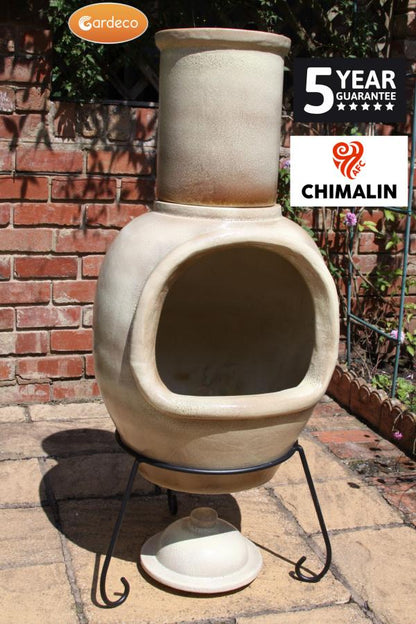 Gardeco Asteria XL Chimalin AFC chimenea in glazed cappucino, including lid & stand