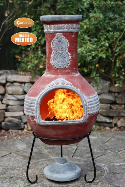 Gardeco Azteca X-Large Mexican Chimenea in Red and Grey