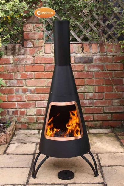 Gardeco Cono, large conical shaped steel chimenea,with copper coloured mouth rim