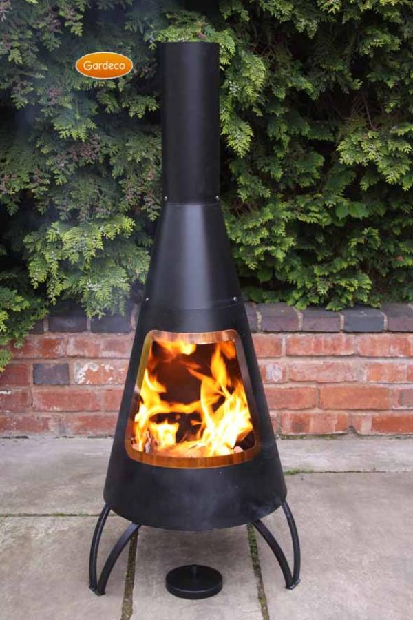 Gardeco Cono, large conical shaped steel chimenea,with copper coloured mouth rim