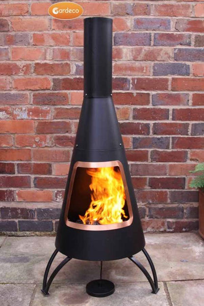 Gardeco Cono, large conical shaped steel chimenea,with copper coloured mouth rim