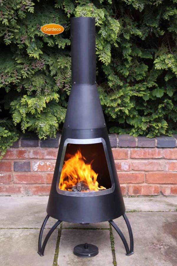 Gardeco Cono large conical shaped steel chimenea, stainless steel mouth rim