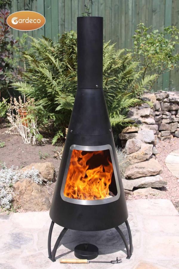 Gardeco Cono large conical shaped steel chimenea, stainless steel mouth rim