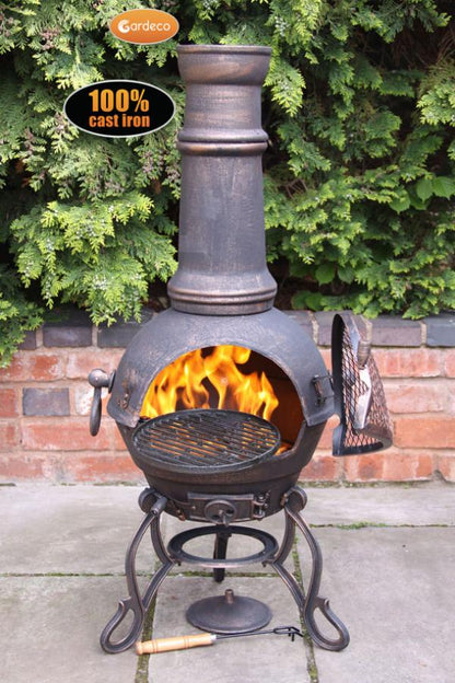 Gardeco Toledo large cast iron chimenea in bronze