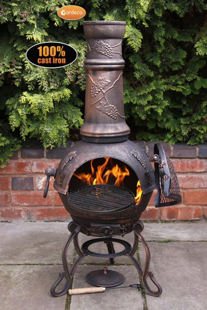 Gardeco Toledo large cast iron chimenea in bronze with grapes