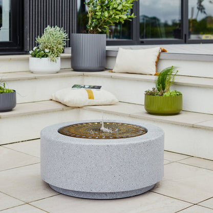 Ivyline Solis Large Water Feature with Light Display in Terrazzo & Brass